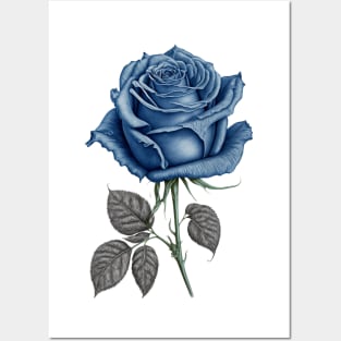 Blue Rose Drawing, Flower Drawing, Gift For Her Posters and Art